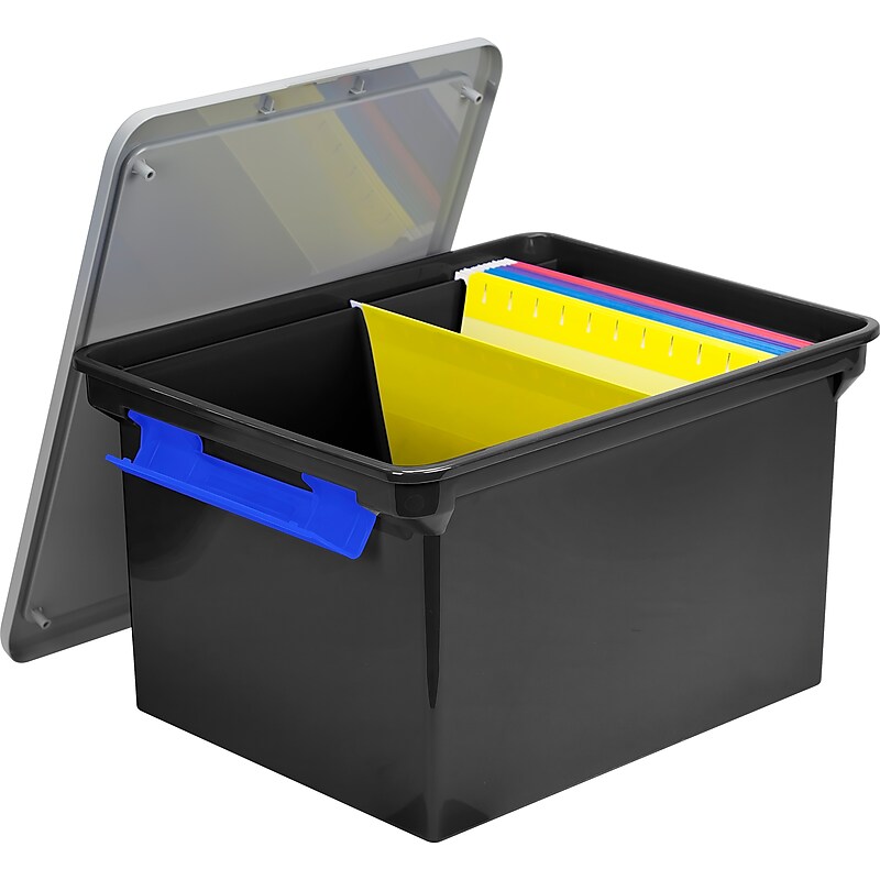 Storex Letter/Legal Portable File Tote Storage Box With Locking Handle,  Letter/Legal Size, Black (STX61543U01C) image 1