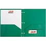 JAM Paper Heavy Duty Plastic 3 Hole Punch Two-Pocket Folders, Green, 6/Pack (383HHPGRB)~#|#~sp71001436_sc7