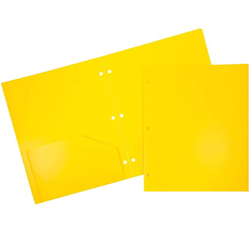 JAM Paper Heavy Duty 3 Hole Punch Two-Pocket Plastic Folders, Yellow, 6/Pack (383HHPYEB) image 1