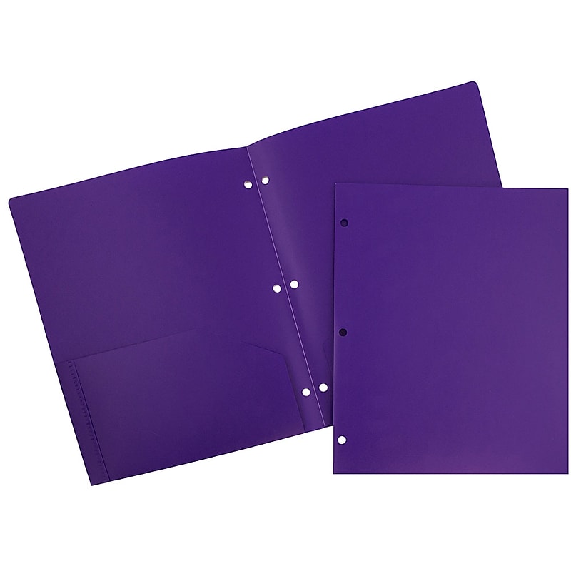 JAM Paper Heavy Duty 3 Hole Punch Two-Pocket Plastic Folders, Purple, 6/Pack (383HHPPUB) image 1