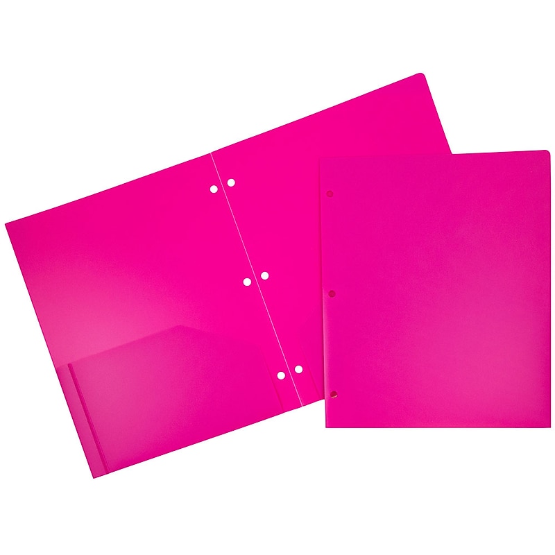 JAM Paper Heavy Duty 3 Hole Punch Two-Pocket Plastic Folders, Fuchsia Pink, 6/Pack (383HHPFUB) image 1
