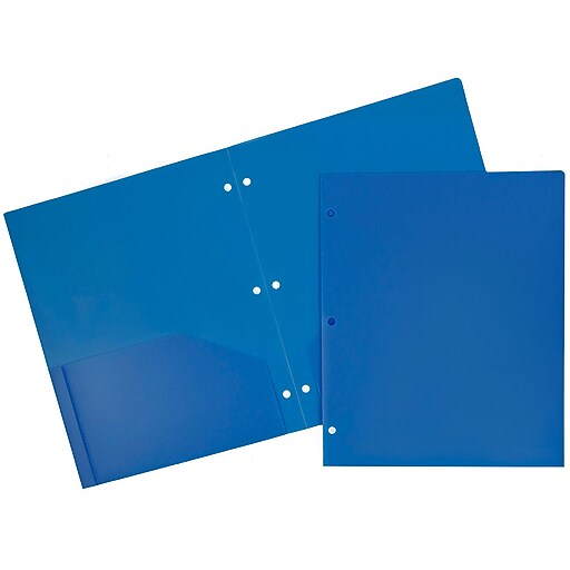 JAM Paper Heavy Duty 3 Hole Punch TwoPocket Plastic Folders, Blue, 6