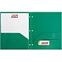 JAM Paper Heavy Duty 3 Hole Punched 2 Pocket Plastic Folders, Green, 108/pack (383HHPGRA)~#|#~sp71001576_sc7