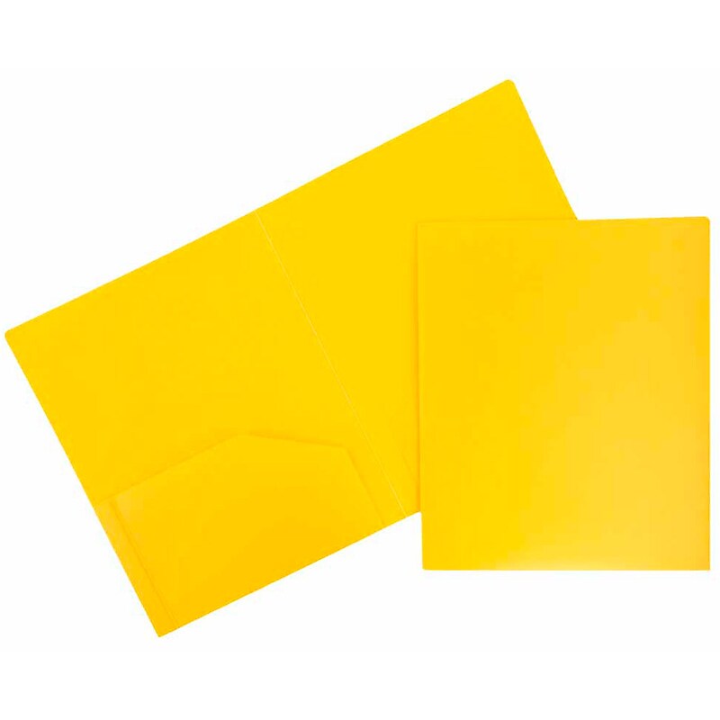 JAM Paper Heavy Duty 2-Pocket Plastic Folders, Yellow, 6/Pack (383HYED) image 1