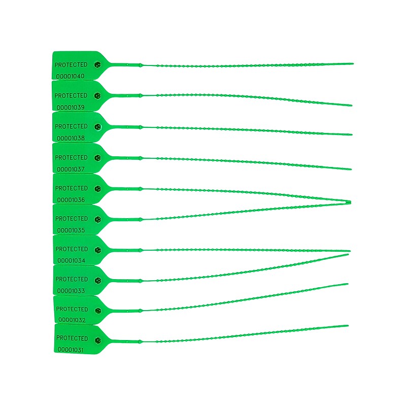 Cambridge Security Seals Adjustable One-Piece Seals, 9", Green, 10/Strip, 100 Strips/Carton (OPS20887 KG) image 1