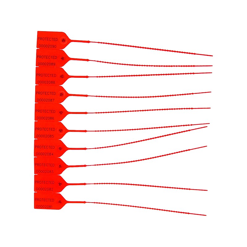 Cambridge Security Seals Adjustable One-Piece Seals, 9", Red, 10/Strip, 100 Strips/Carton (OPS20884) image 1