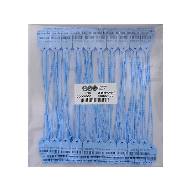 Cambridge Security Seals Heavy-Duty Pull Tight Seals, 18", Blue, 10/Strip, 100 Strips/Carton (HPT13072 LT) image 1