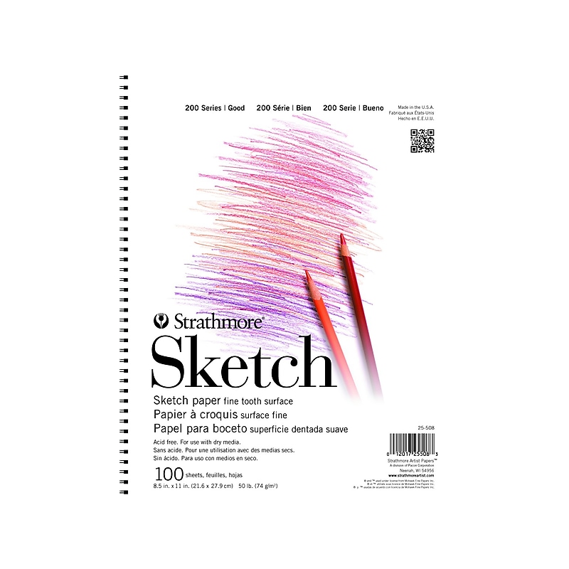 Strathmore 200 Series 8.5" x 11" Wire Bound Sketch Pad, 100 Sheets/Pad (DA481550811) image 1