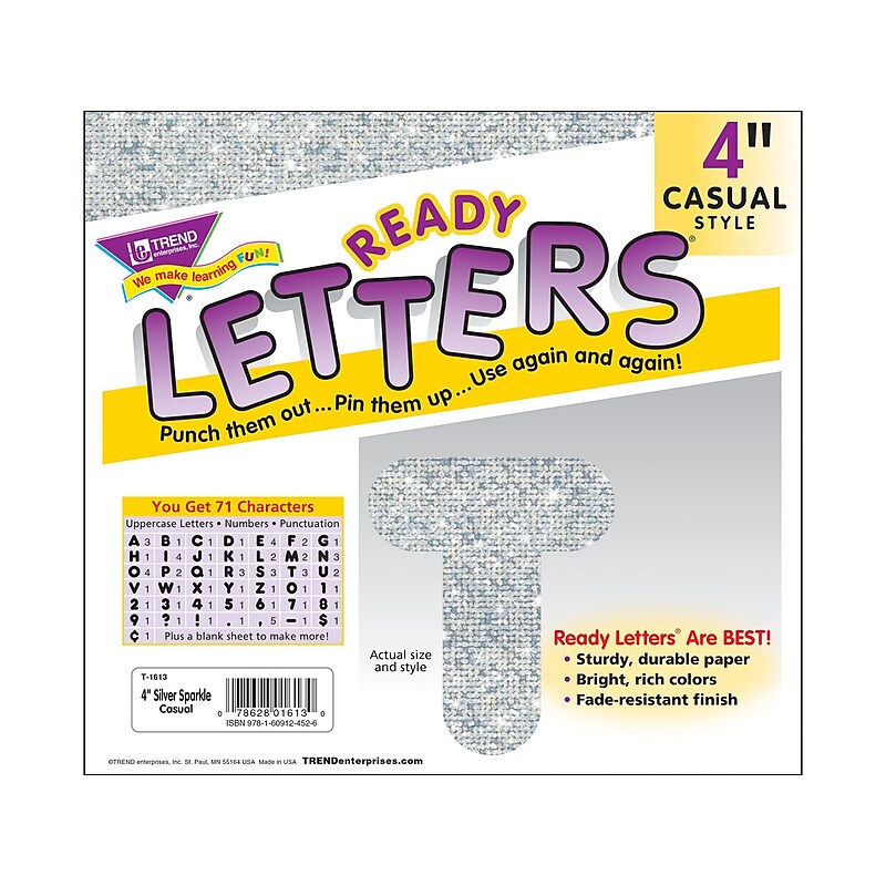 TREND enterprises, Inc. Ready Letters Sparkle Letters and Numbers, Silver 72/Pack image 1