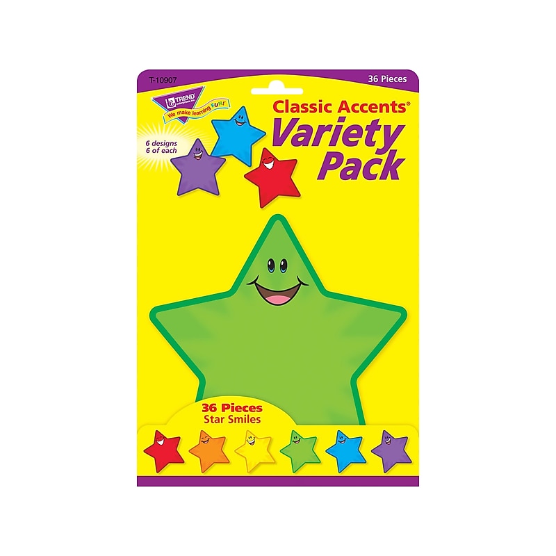 TREND enterprises, Inc. Classic Accents Star Cut Outs, Assorted Colors 36/Pack image 1
