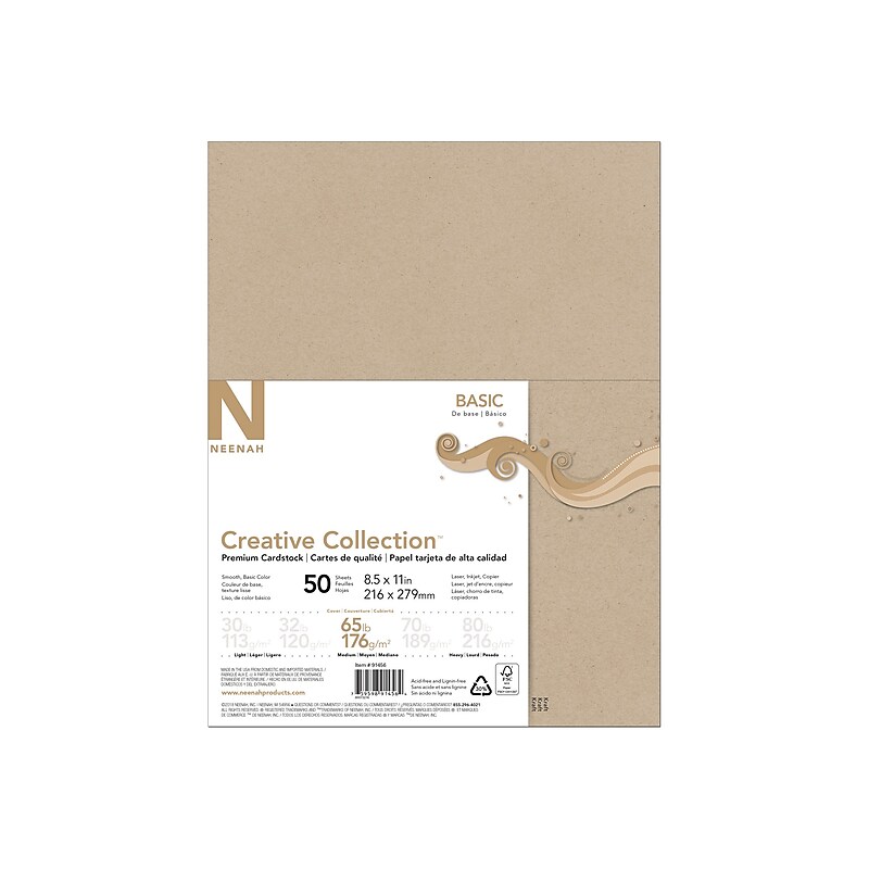 Neenah Paper Creative Collection 65 lb. Cardstock Paper, 8.5" x 11", Tan, 50 Sheets/Pack (91456) image 1
