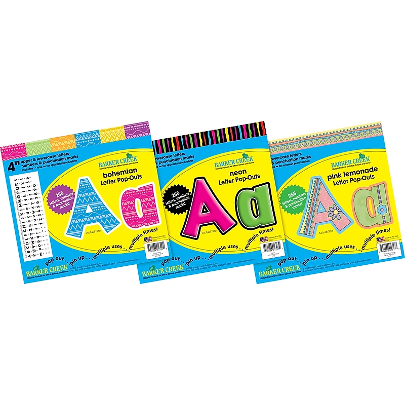 Barker Creek Kai Ola, Neon, Happy  4" Letters and Numbers, Multicolored, 765/Pack (BCP3528) image 1