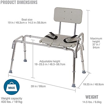 DMI® 19" - 23" x 19" Heavy-Duty Sliding Transfer Bench with Cut-Out Seat, White (522-1734-1900)