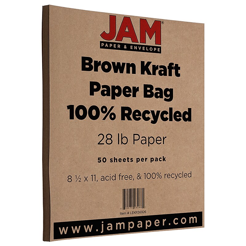JAM Paper 8.5" x 11" Matte Colored Paper, 28 lbs., Brown Kraft, 50 Sheets/Pack (LEKR36926) image 1