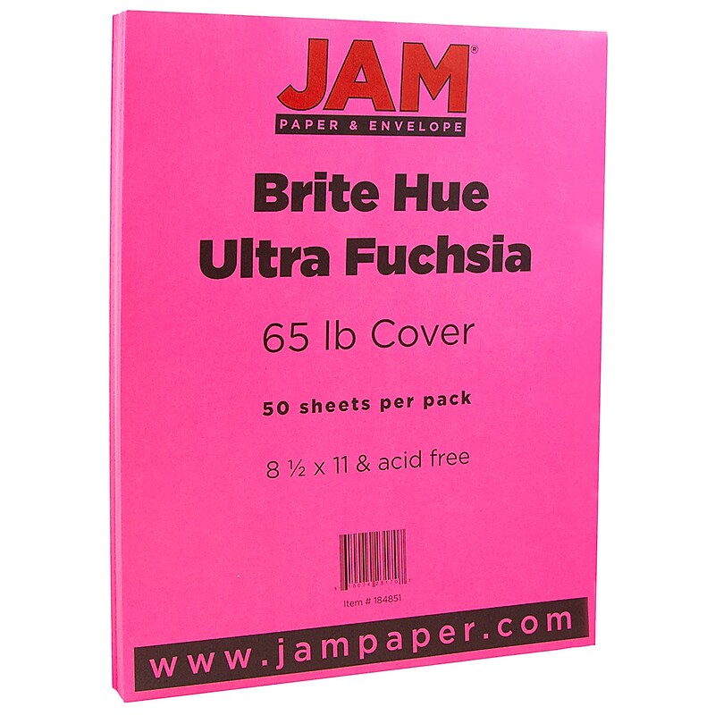 JAM Paper Bright Hue 65 lb. Cardstock Paper, 8.5" x 11", Ultra Fuchsia, 50 Sheets/Pack (184851) image 1