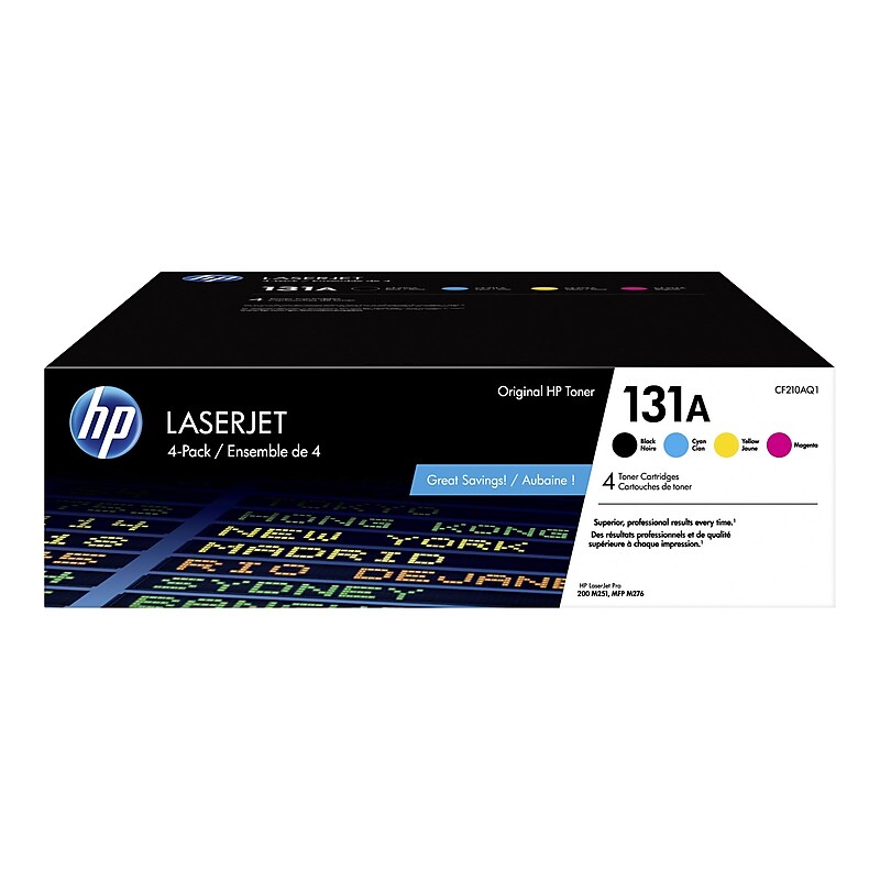 HP 131A Black/Cyan/Magenta/Yellow Standard Yield Toner Cartridge, 4/Pack (CF210AQ1) image 1