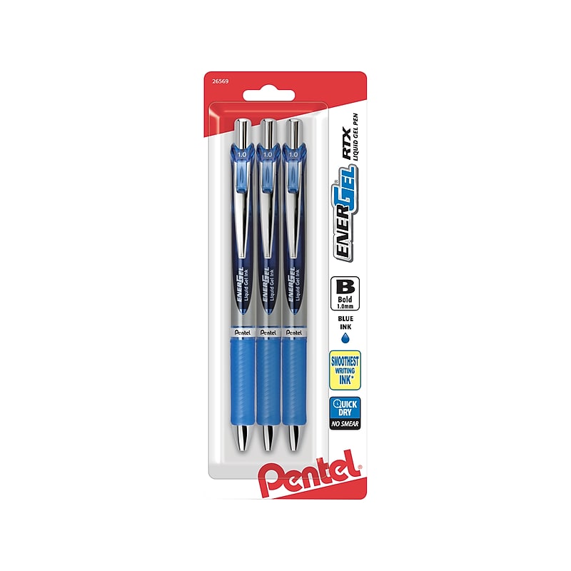 Pentel EnerGel RTX Retractable Gel Pen, Bold Point, Blue Ink, 3/Pack (BL80BP3C) image 1
