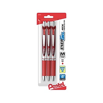 Pentel EnerGel RTX Retractable Gel Pen, Medium Point, Red Ink, 3/Pack (BL77BP3B)
