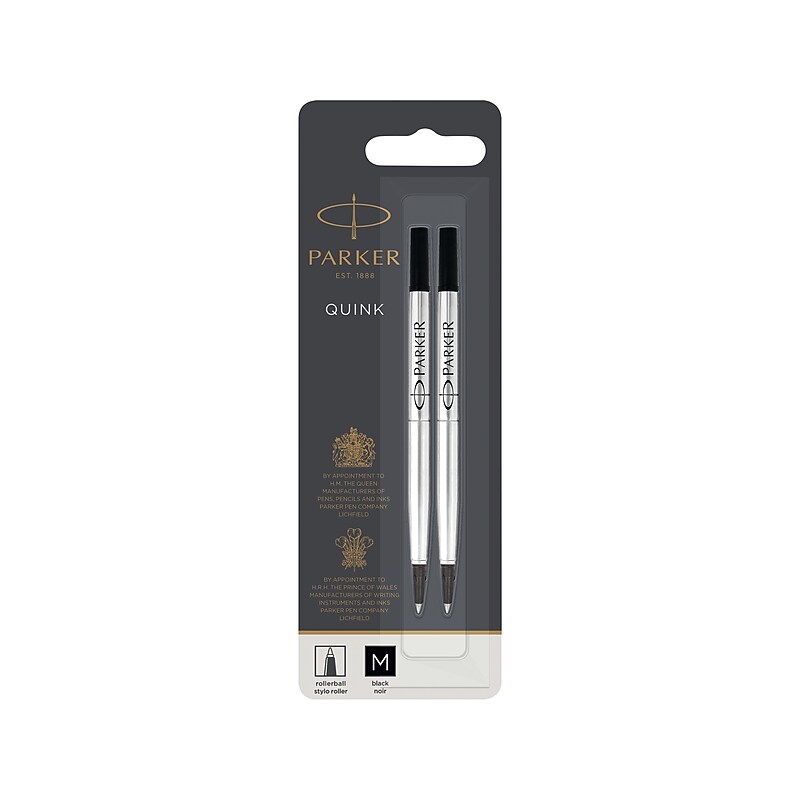 Parker Quink Rollerball Pen Refill, Medium Tip, Black Ink, 2/Pack (1950325) image 1