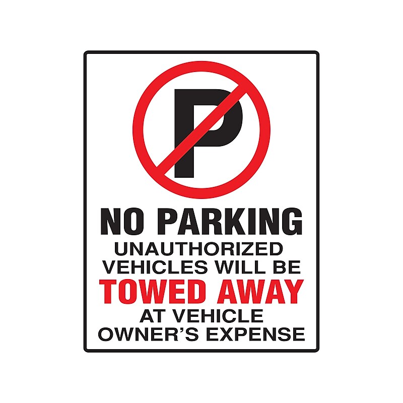 Cosco No Parking Indoor/Outdoor Wall Sign, 15" x 19", White/Black/Red (098060) image 1
