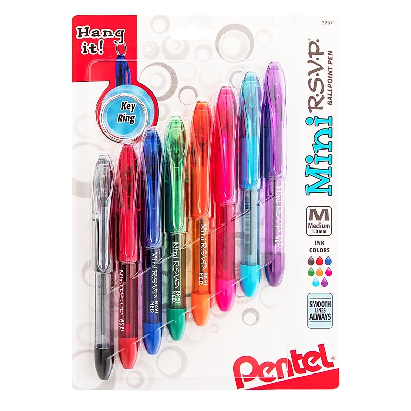 Pentel RSVP Mini Ballpoint Pen, Medium Point, Assorted Colors, 8/Pk (BK91MNBP8M) image 1