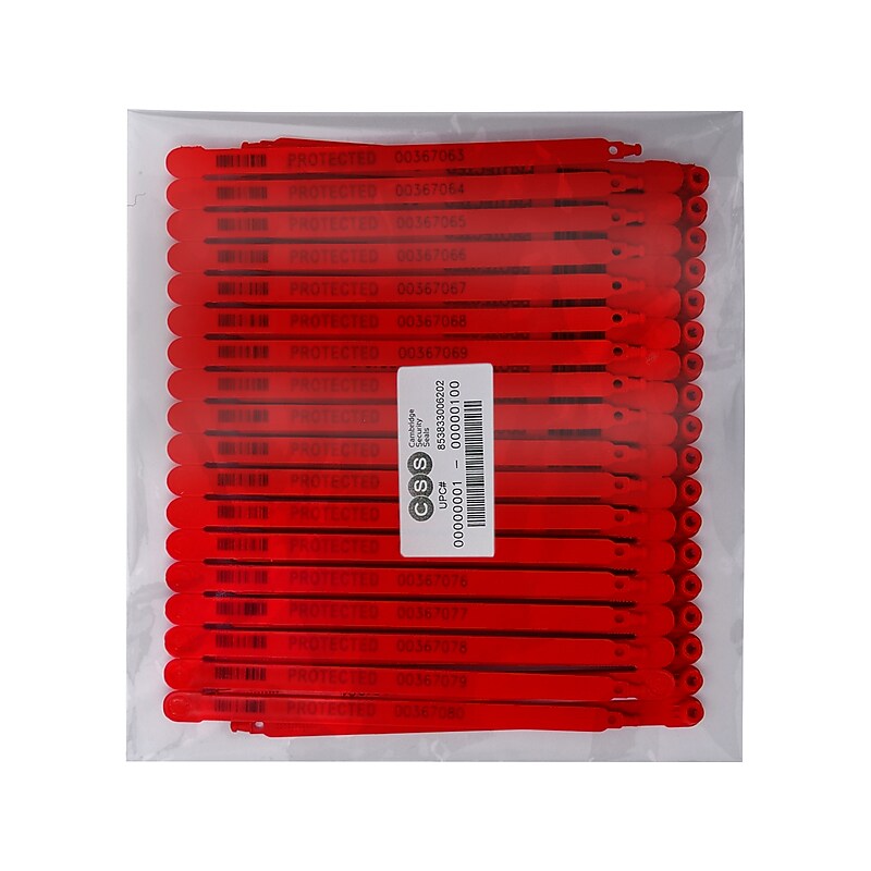 Cambridge Security Seals Fixed Length Security Seals, 7.5", Red, 100/Carton (PTS13155) image 1