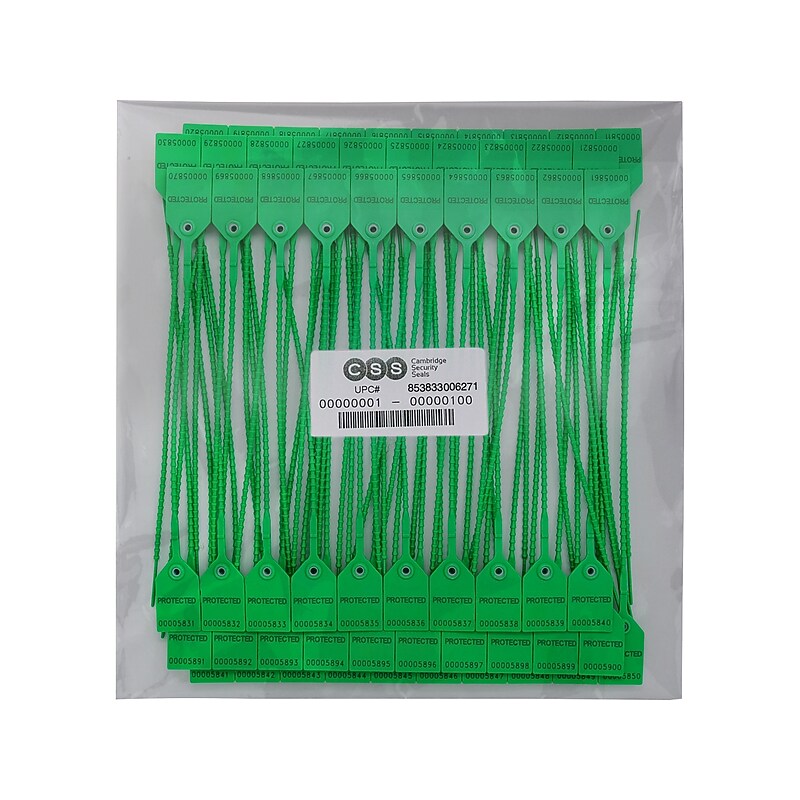 Cambridge Security Seals Heavy Duty Pull Tight Seals, 18", Green, 100/Carton (HPT13075) image 1