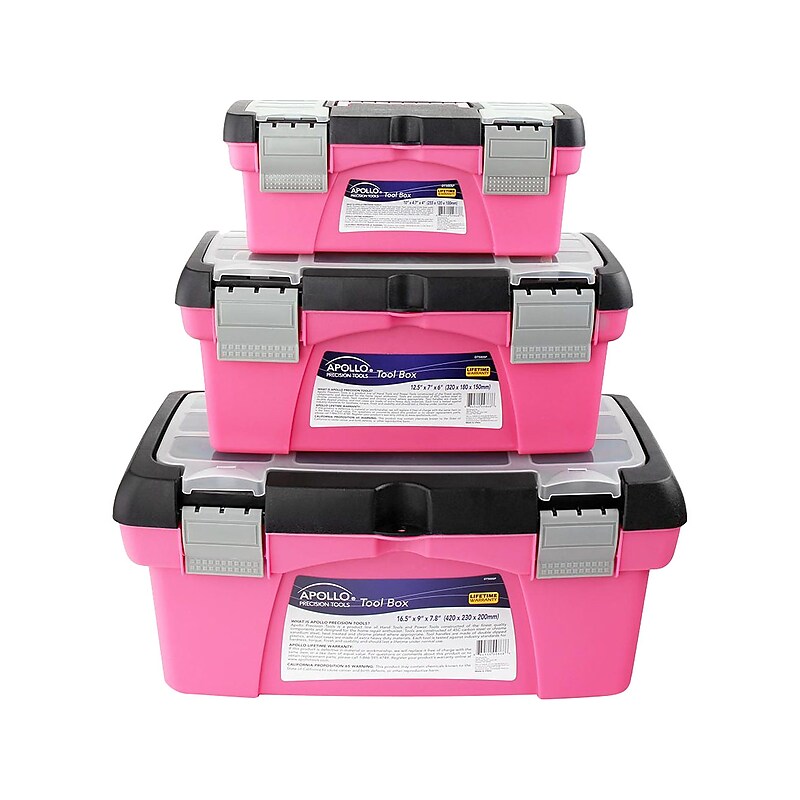 Apollo Tools 3 Piece Tool Box Set, Pink (DT5005P) image 1