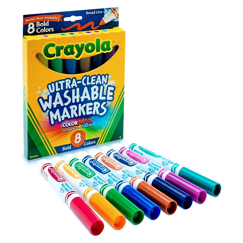 Crayola Washable Ultra Clean Broad Line Markers, Assorted Colors, 8/Box (58-7832) image 1