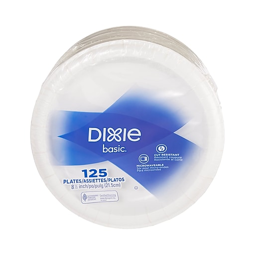 Dixie Basic Paper Dinnerware Plates White 8.5" Diameter 125/Pack DBP09W