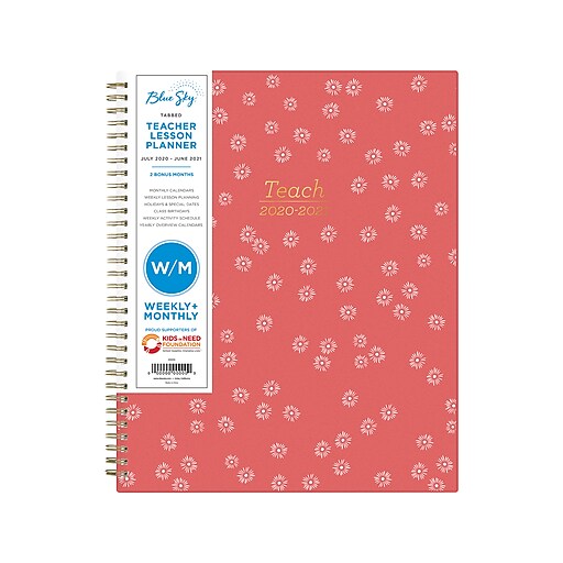20202021 Blue Sky 9.25" x 11.13" Planner, Teacher Lesson, Flower Dot