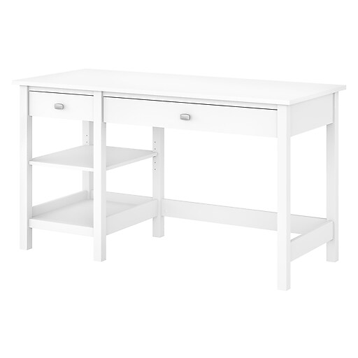 Bush Furniture Broadview 54"W Computer Desk with Shelves, Pure White