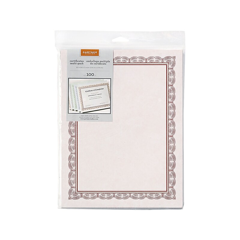 Gartner Studios Variety Pack Certificates, 8.5" x 11", Assorted Colors, 100/Pack (35741) image 1