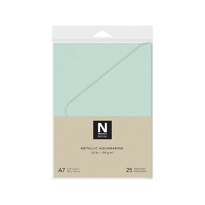 Neenah Paper Social A7 Everyday Envelopes, Metallic Aqua, 25/Pack (91481) image 1