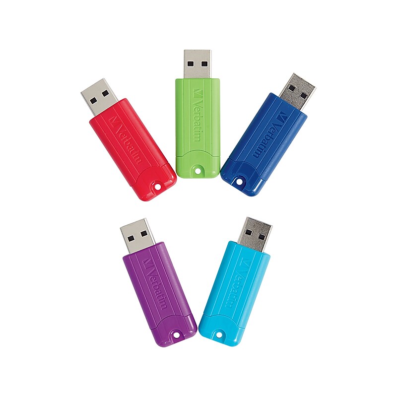Verbatim PinStripe 32GB USB 3.0 Type-A Flash Drive, Assorted Colors, 5/Pack (70388) image 1