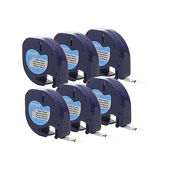 DYMO LetraTag 2050823 Plastic Label Maker Tape, 1/2" x 13', Black on White, 6/Pack (2050823)