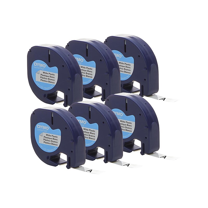 DYMO LetraTag 2050823 Plastic Label Maker Tape, 1/2" x 13', Black on White, 6/Pack (2050823) image 1