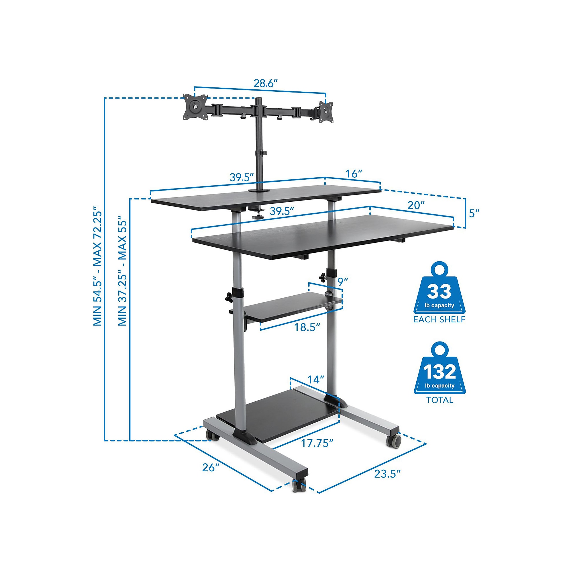 Mount-It! 39.5″W Adjustable Steel Standing Desk with Dual Monitor Mount, Gray/Black (MI-7972) Sansujyuku sansujyuku.com