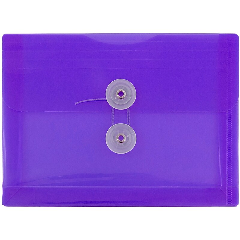 JAM Paper Plastic Envelopes with Button and String Tie Closure, Index Booklet, 5.5 x 7.5, Purple, 12/Pack (920B1PU) image 1