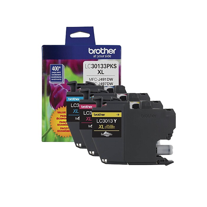 Brother LC30133PKS Cyan/Magenta/Yellow High Yield Ink Cartridge, 3