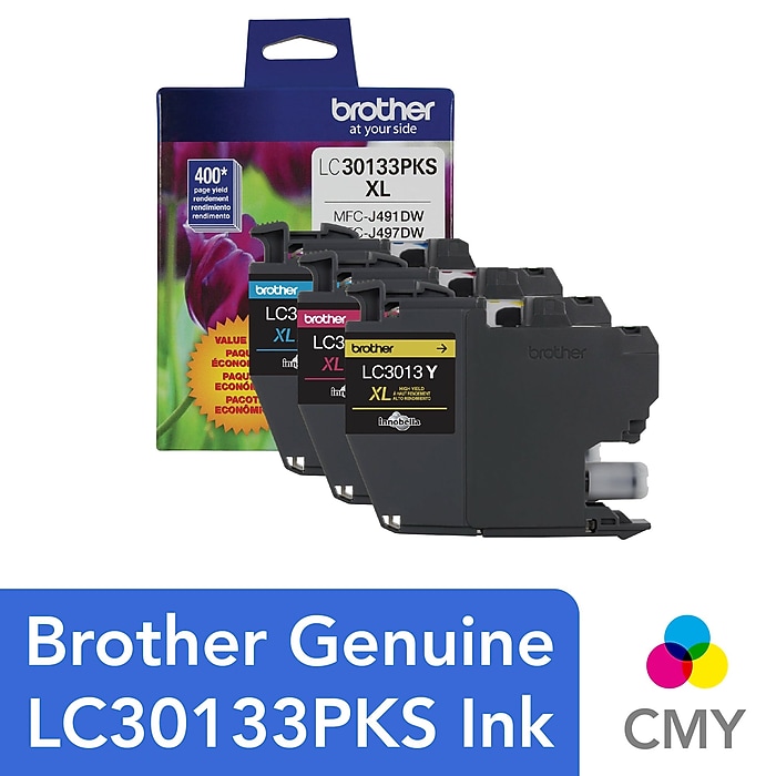 Brother LC30133PKS Cyan/Magenta/Yellow High Yield Ink Cartridge, 3