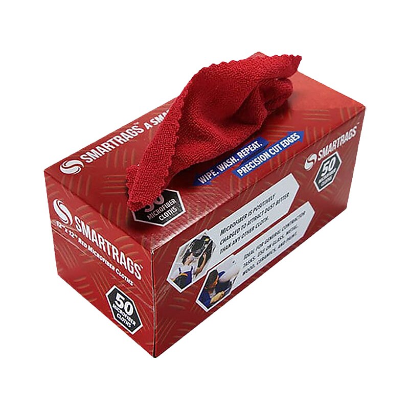 Monarch Brands SmartRags Microfiber Rags, 12" x 12", Red, 50/Box (M950R-INNERBX) image 1
