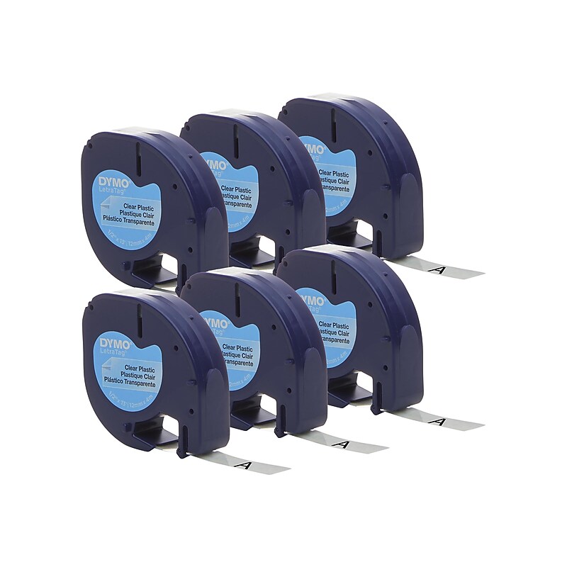 DYMO LetraTag 2050824 Plastic Label Maker Tape, 1/2" x 13', Black on Clear, 6/Pack (2050824) image 1