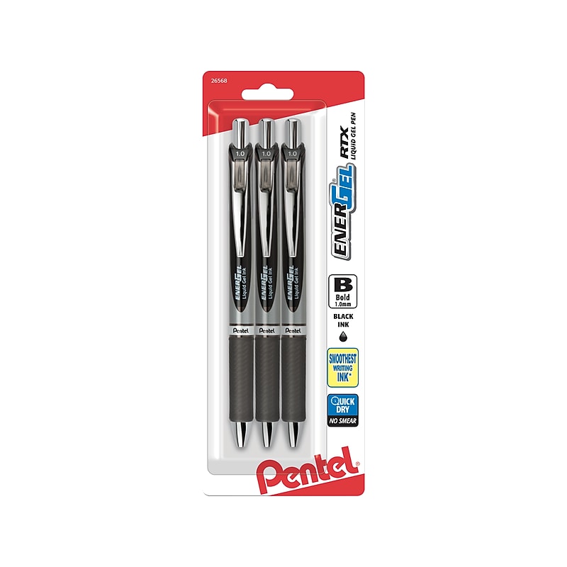 Pentel EnerGel RTX Retractable Gel Pen, Bold Point, Black Ink, 3/Pack (BL80BP3A) image 1