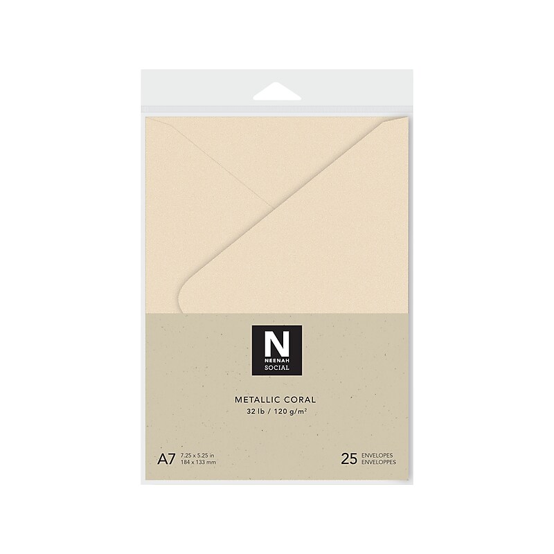 Neenah Paper Social Moistenable Glue A7 Envelope, 7.25" x 5.25", Metallic Coral, 25/Pack (91480) image 1