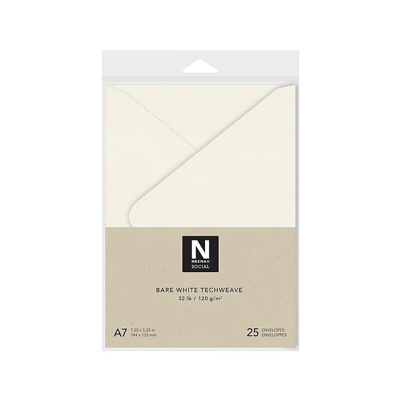 Neenah Paper Social Moistenable Glue A7 Envelope, 7.25" x 5.25", Bare White, 25/Pack (91477) image 1