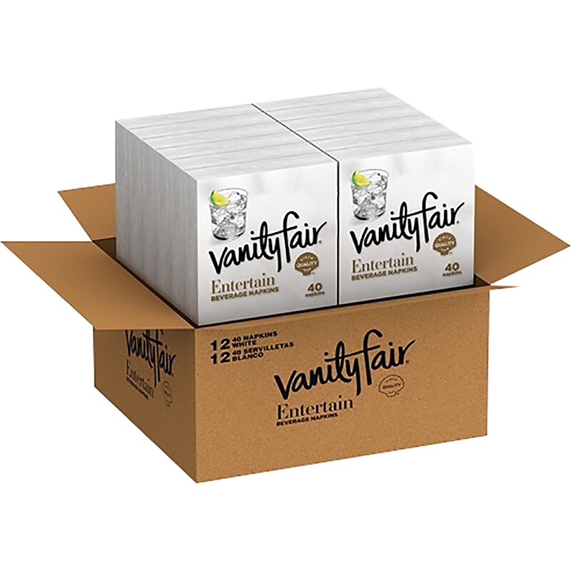 Vanity Fair Entertain Beverage Beverage Napkin, 2-ply, White, 40 Napkins/Pack, 12/Carton (35134) image 1