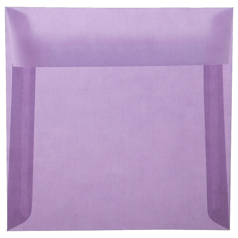 JAM Paper 6.5" x 6.5" Square Translucent Vellum Invitation Envelopes, Purple, 100/Pack (2812713B) image 1