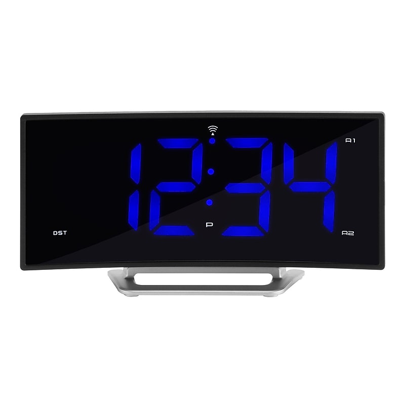 La Crosse Technology Curved Blue LED Atomic Dual Alarm Clock, 1.8 Inch (617-249) image 1