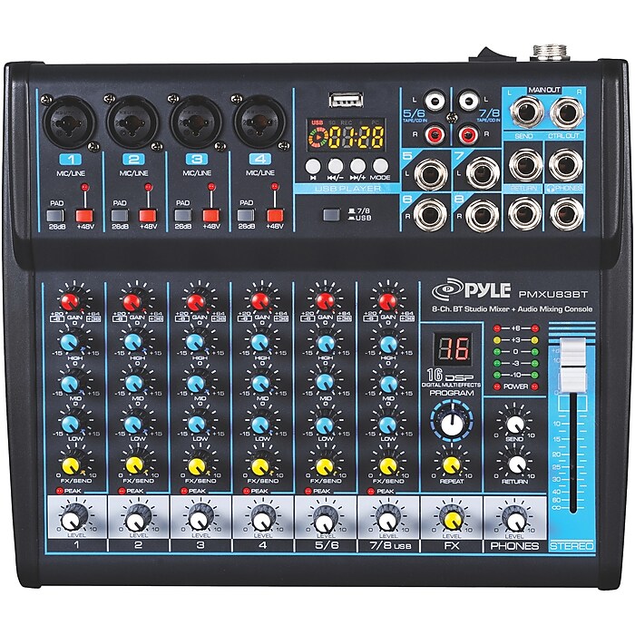 Pyle PMXU83BT Bluetooth 8-Channel Studio Mixer, Black | Staples
